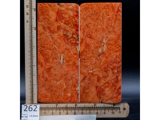 Брусок стабилизированной древесины кап клена в оранжевых тонах. см. фото поверхности (262), заготовка для творчества или рукояти ножа