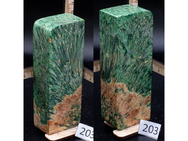 Брусок стабилизированной древесины кап клена в зеленом с альбиносными волокнами. (203), заготовка для творчества или рукояти ножа