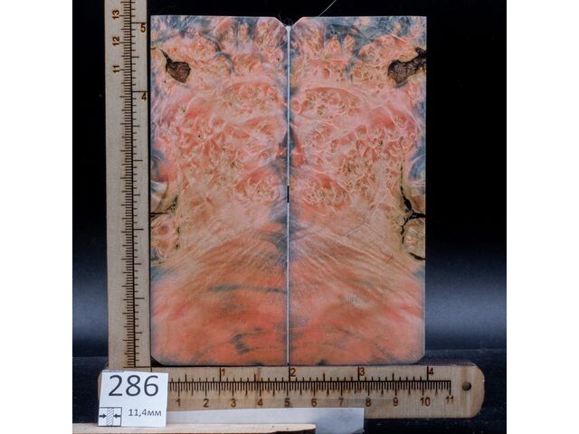 Брусок стабилизированной древесины кап клена в мягком розовом цвете. инклюзы коры (286), заготовка для творчества или рукояти ножа