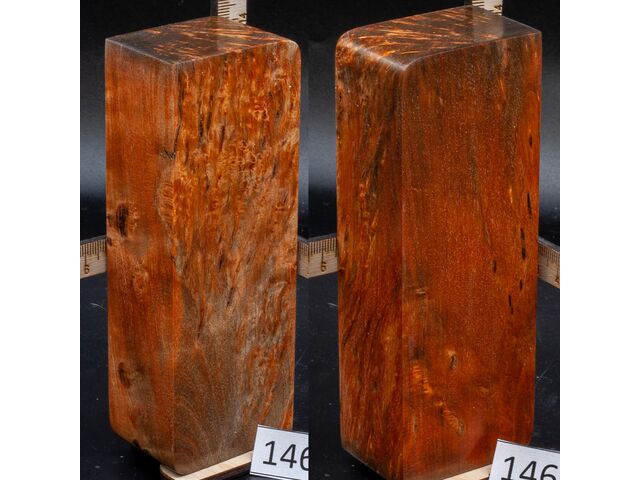 Брусок стабилизированной древесины карелка оранжевая крупная. (146), заготовка для творчества или рукояти ножа