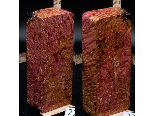 Брусок стабилизированной древесины кап клена в мрачно красных тонах (221), заготовка для творчества или рукояти ножа