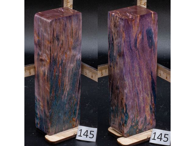 Брусок стабилизированной древесины карелка двуцвет, фиолетово - синяя. (145), заготовка для творчества или рукояти ножа