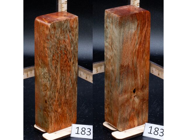 Брусок стабилизированной древесины карельская береза в красных тонах. (183), заготовка для творчества или рукояти ножа