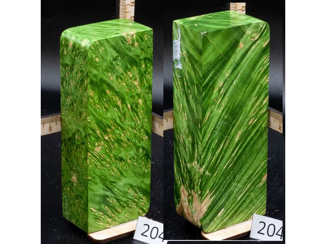 Брусок стабилизированной древесины идеальный кап клёна в ярко-зеленом. (204), заготовка для творчества или рукояти ножа