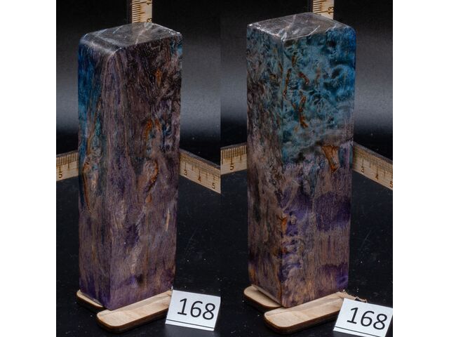Брусок стабилизированной древесины карельская брезеа в сине фиолетовом. (168), заготовка для творчества или рукояти ножа