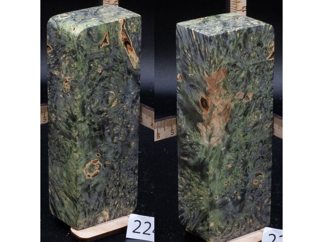 Брусок стабилизированной древесины кап клена в темно сине зеленом. (224), заготовка для творчества или рукояти ножа