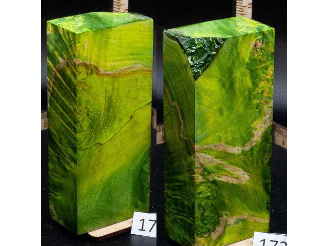 Брусок стабилизированной древесины подшпальтованный клен в салатово - зеленом. (173), заготовка для творчества или рукояти ножа