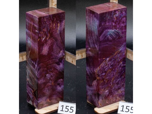 Брусок стабилизированной древесины кап березы (маленький брусок) в фиолетовом (155), заготовка для творчества или рукояти ножа