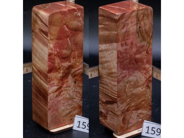 Брусок стабилизированной древесины стеганный клен, кавказ, в бледно красном. (159), заготовка для творчества или рукояти ножа