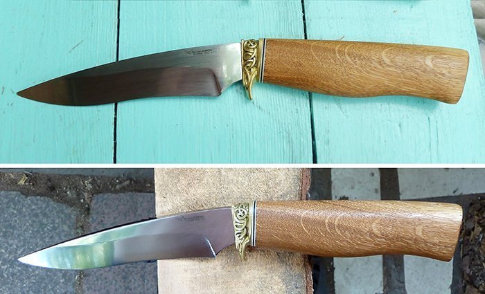 охотничий нож с рукоятью из древесины дуба