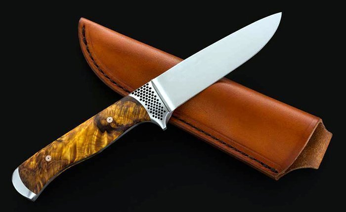 нож с рукоятью из стабилизированной древесины тополя
