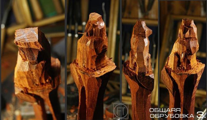 Резьба объемной фигуры из древесины падука